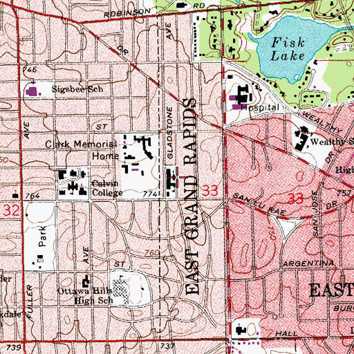 Topographic Map of Saint Stephen's Parish, MI