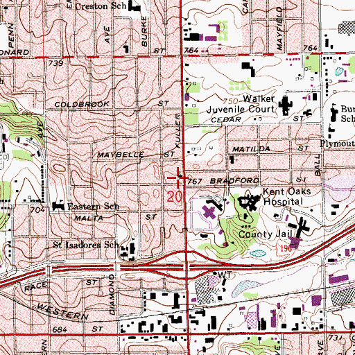 Topographic Map of Fuller Avenue Church of the Nazarene, MI