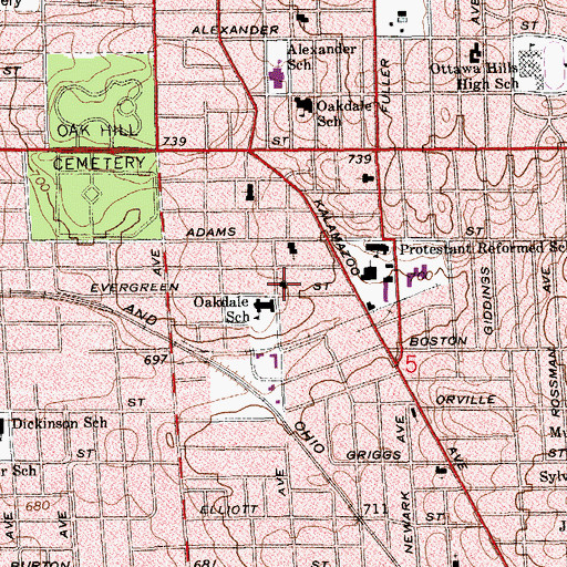 Topographic Map of Oakdale United Methodist Church, MI