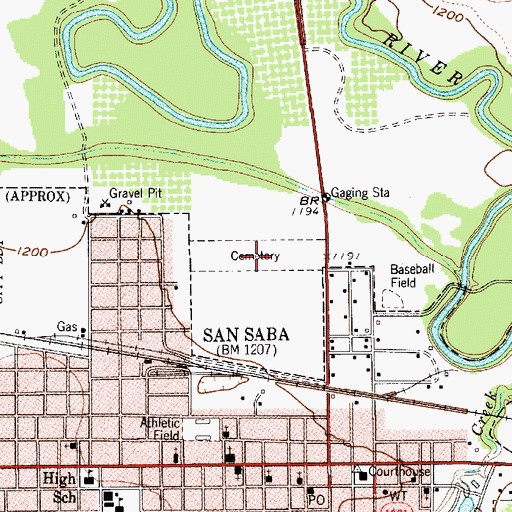 Topographic Map of San Saba City Cemetery, TX