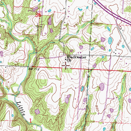 Topographic Map of Blackwater Cemetery, MO