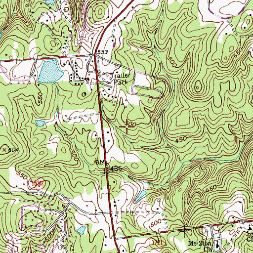 Topographic Map of Evergreen United Methodist Church, NC