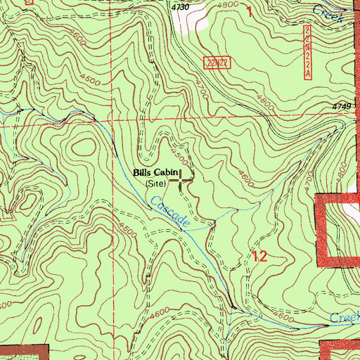 Topographic Map of Bills Cabin, CA