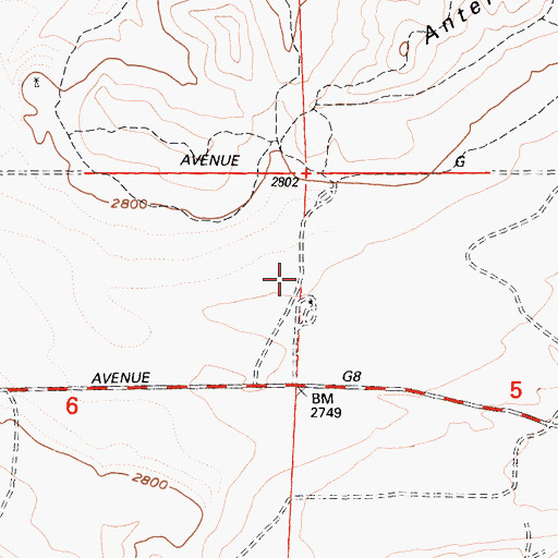 Topographic Map of Antelope Valley California Poppy State Natural Reserve, CA