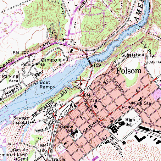 Topographic Map of Folsom Powerhouse State Historic Park, CA