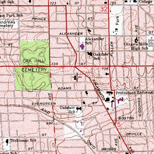 Topographic Map of Oakdale Park Christian Church, MI