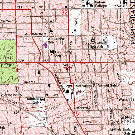 Topographic Map of Fuller Avenue Christian Church, MI