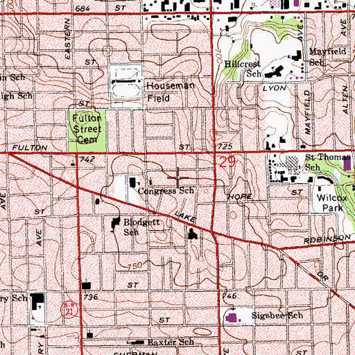 Topographic Map of Macedonia Missionary Baptist Church, MI