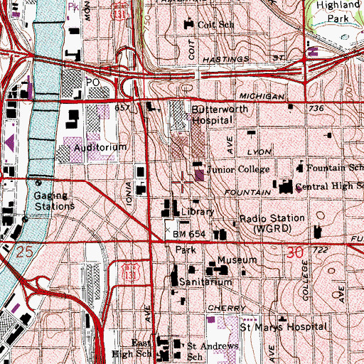 Topographic Map of Grand Rapids Community College, MI