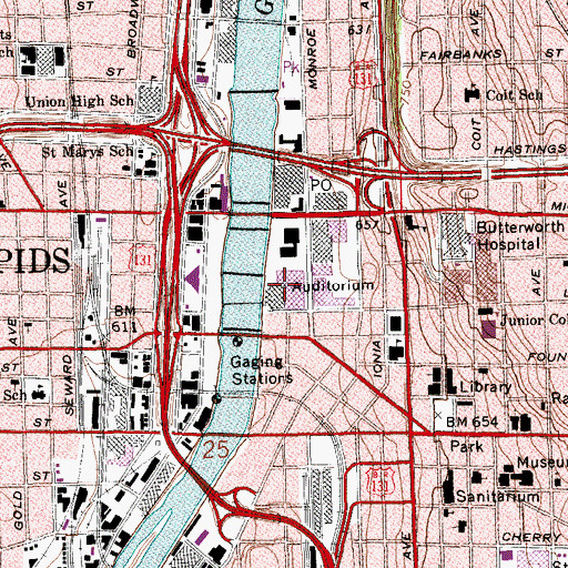 Topographic Map of DeVos Performance Hall, MI