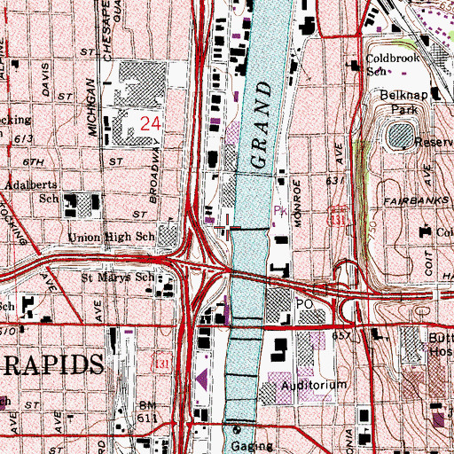 Topographic Map of Fish Ladder Park, MI