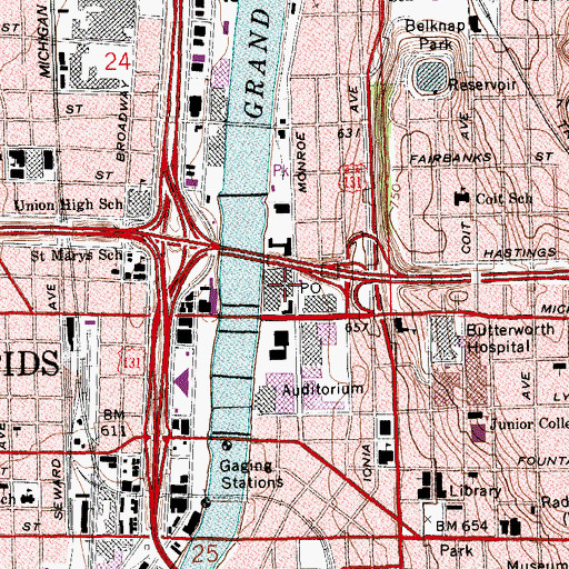 Topographic Map of Grand Rapids Post Office, MI