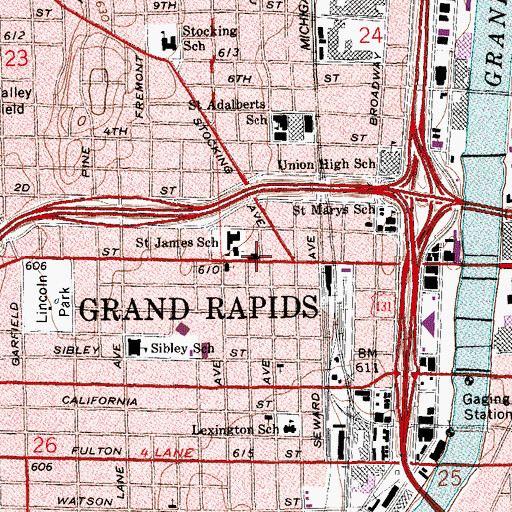 Topographic Map of West Side Library, MI
