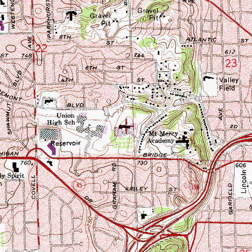 Topographic Map of Westwood Middle School, MI