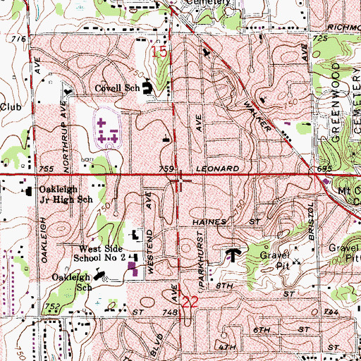 Topographic Map of Grand Rapids Fire Department Covell Avenue Station, MI