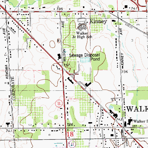 Topographic Map of Walker City Fire Department, MI