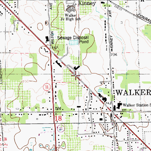 Topographic Map of Walker Library, MI