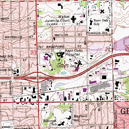Topographic Map of Kent County Correctional Facility, MI