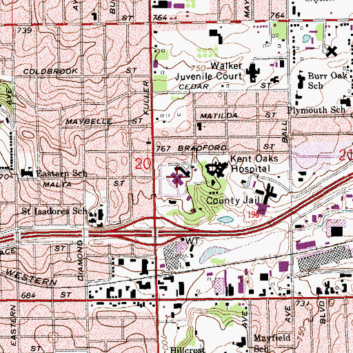 Topographic Map of Spectrum Health - Kent Community, MI