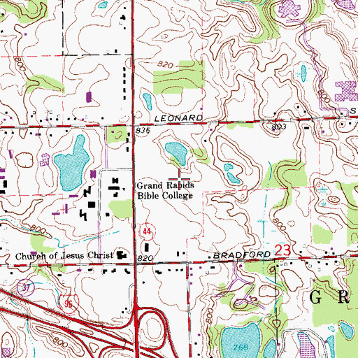 Topographic Map of Frederik Meijer Gardens, MI