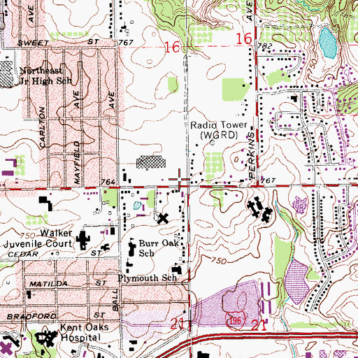 Topographic Map of Grand Rapids Fire Department Leonard Street Station, MI