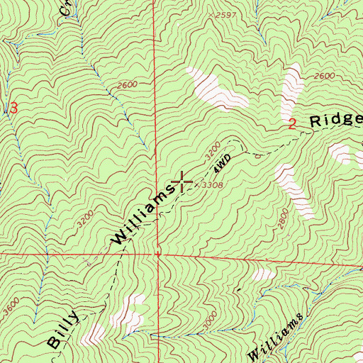Topographic Map of Billy Williams Ridge, CA