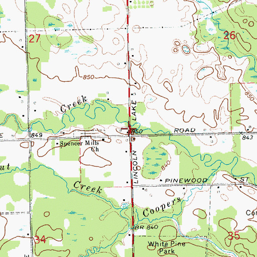 Topographic Map of Spencers Mill Post Office (historical), MI