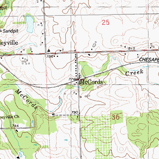 Topographic Map of McCords Post Office (historical), MI