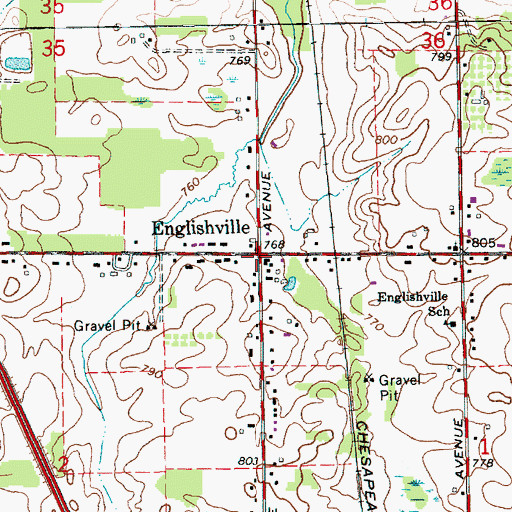 Topographic Map of Englishville Post Office (historical), MI