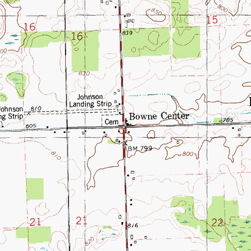 Topographic Map of Bowne Post Office (historical), MI