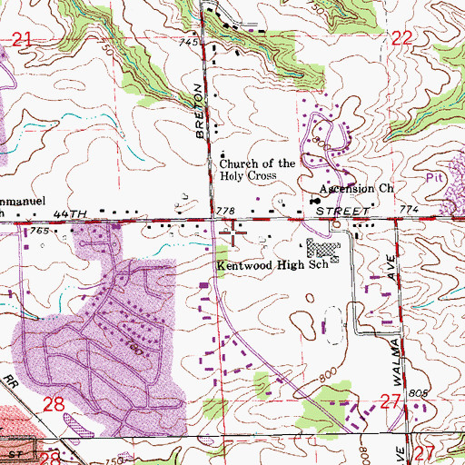 Topographic Map of Bretwood Mall, MI