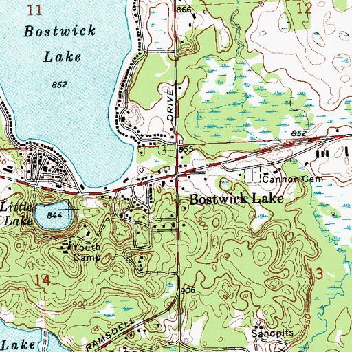 Topographic Map of Bostwick Post Office (historical), MI