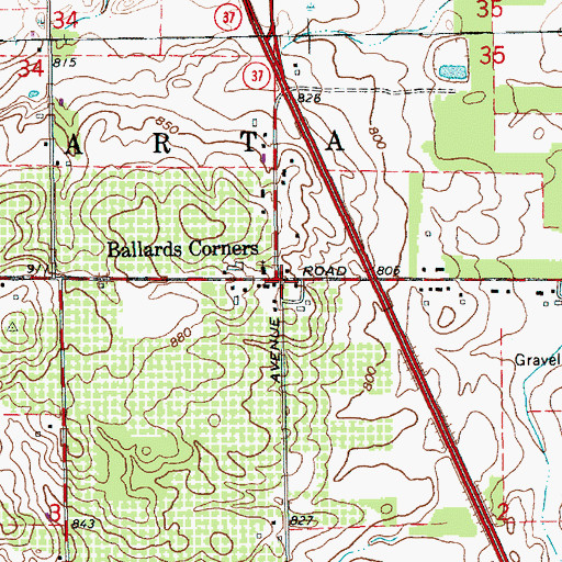 Topographic Map of Ballards Post Office (historical), MI