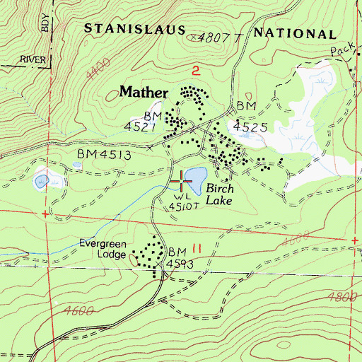Topographic Map of Birch Lake, CA