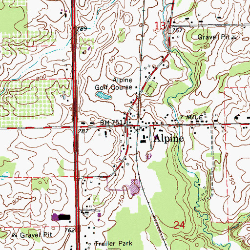 Topographic Map of Alpine Post Office (historical), MI