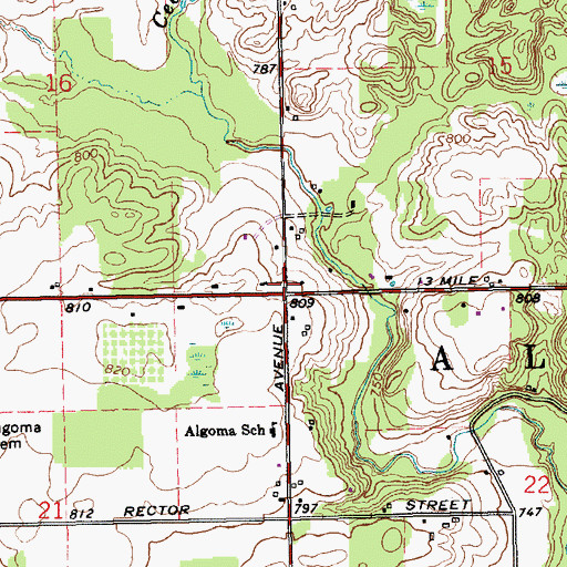 Topographic Map of Algoma Post Office (historical), MI