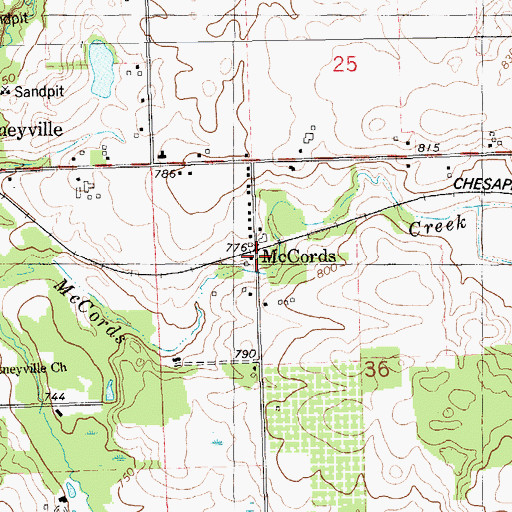 Topographic Map of McCords Station, MI