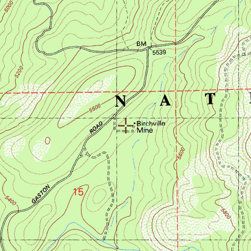 Topographic Map of Birchville Mine, CA
