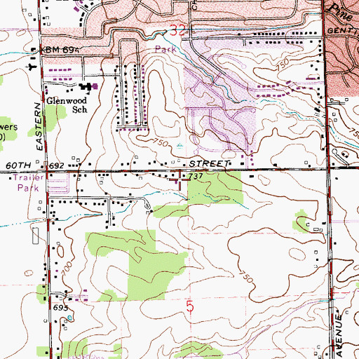 Topographic Map of Kentwood Community Church, MI