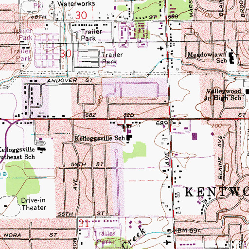 Topographic Map of Kelloggsville Christian Church, MI