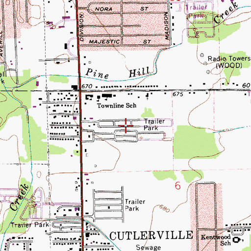 Topographic Map of Green Meadow Village Mobile Home Park, MI