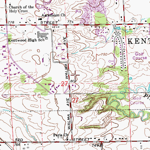 Topographic Map of Kentwood Police Department, MI