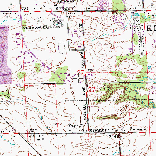 Topographic Map of Kentwood Fire Department Station 1, MI