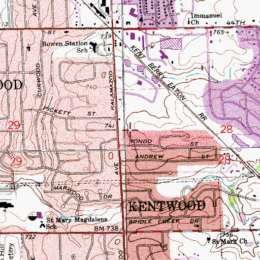 Topographic Map of Kentwood Library, MI