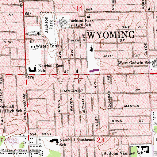Topographic Map of Wyoming Fire Department Headquarters, MI