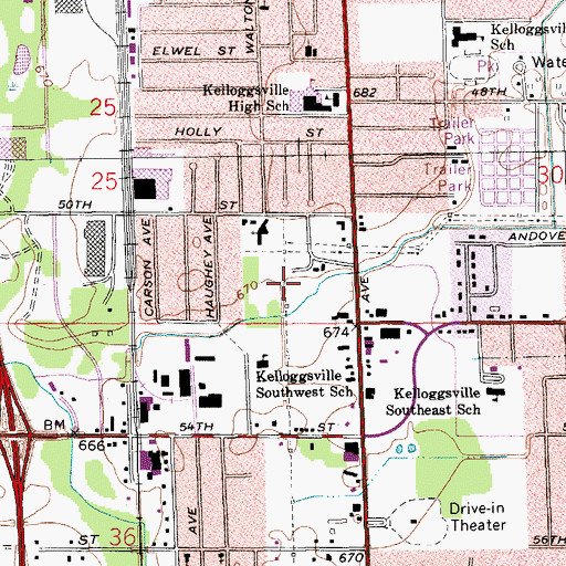 Topographic Map of Kelloggsville Park, MI