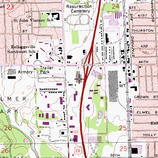 Topographic Map of Hills Plaza, MI