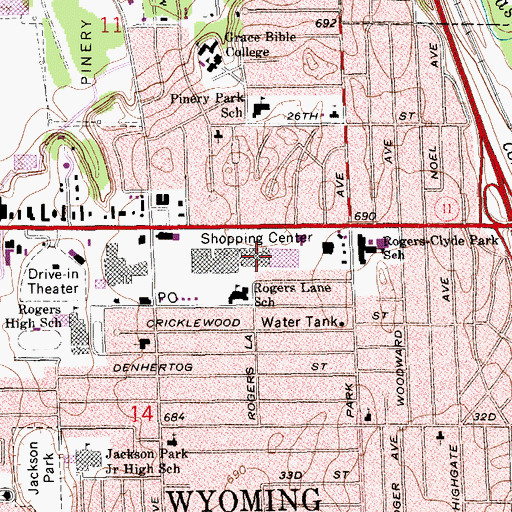 Topographic Map of Rogers Plaza Town Center Mall, MI