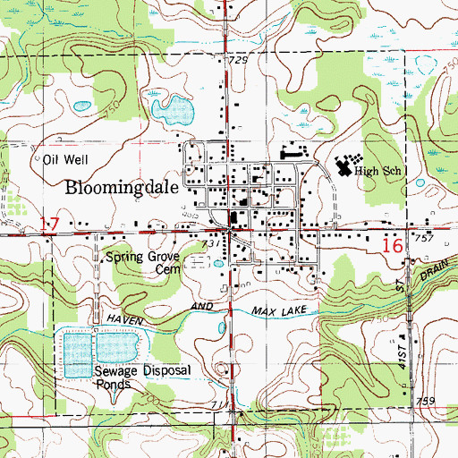 Topographic Map of Bloomingdale Depot Historical Museum, MI
