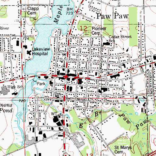 Topographic Map of Paw Paw Public Library HIstorical Marker, MI